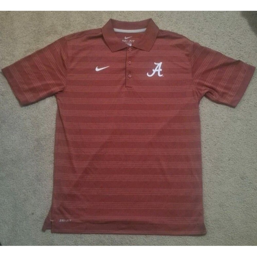 Nike Alabama Crimson Tide Red Striped Polo Shirt Mens Medium Dri-Fit
